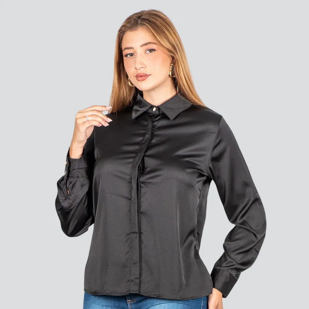 Camisa Feminina Manga Longa Cetim .WS93395