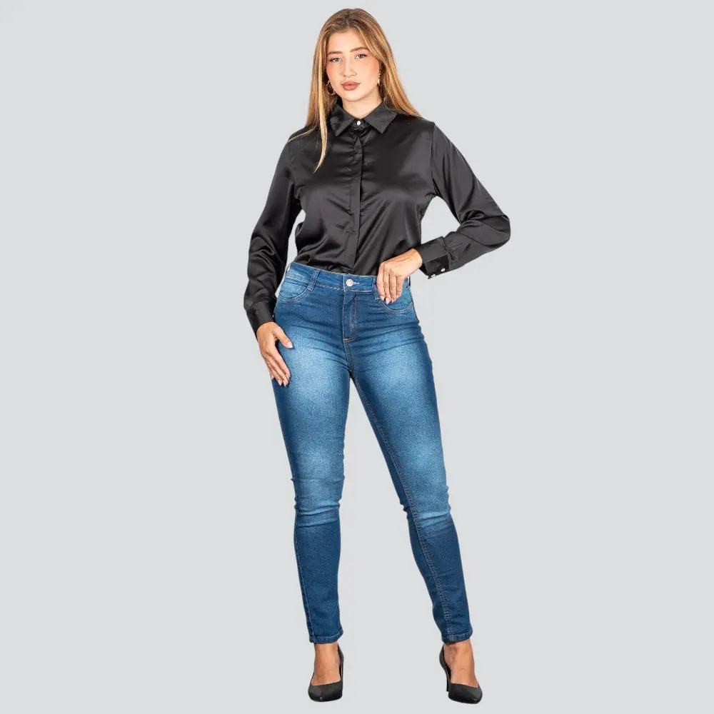 Camisa Feminina Manga Longa Cetim .WS93395