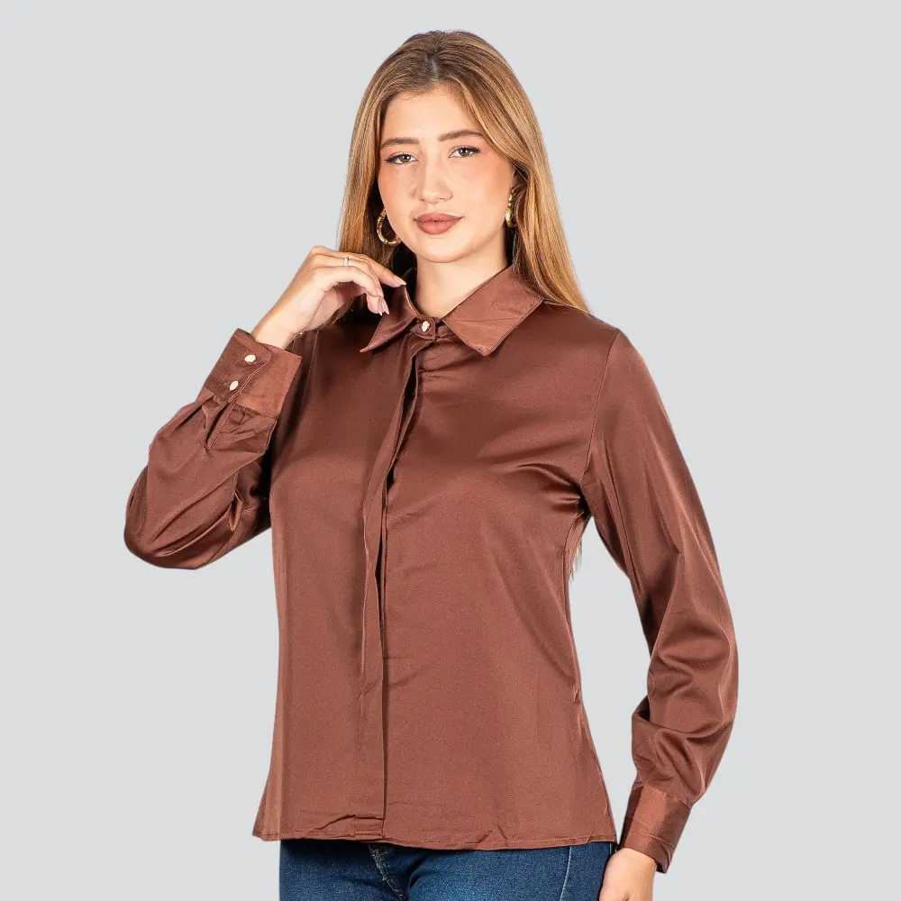 Camisa Feminina Manga Longa Cetim .WS93395