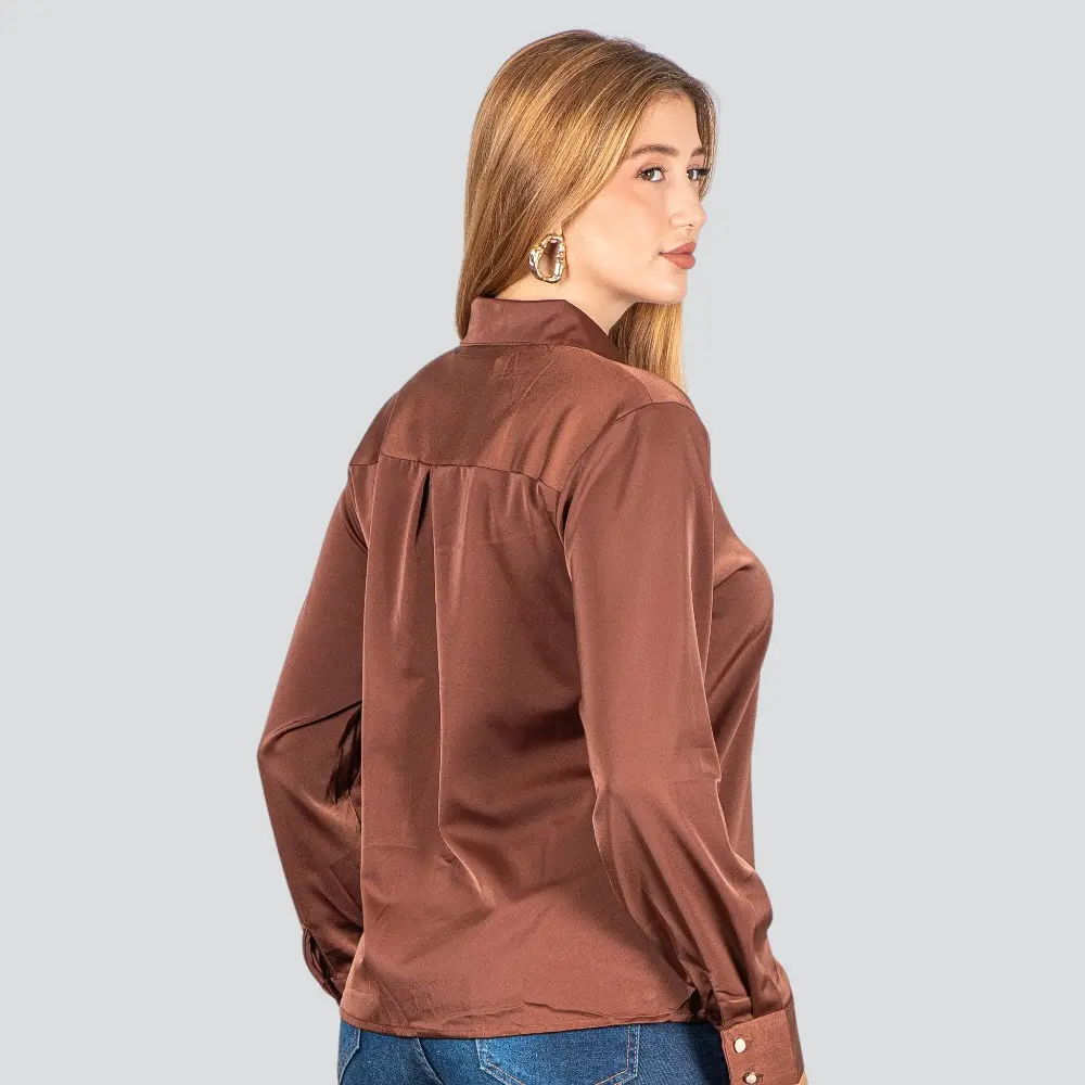 Camisa Feminina Manga Longa Cetim .WS93395