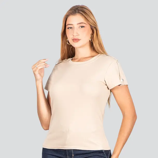 Blusa Feminina Manga Curta Com Botões .XB665 Bege