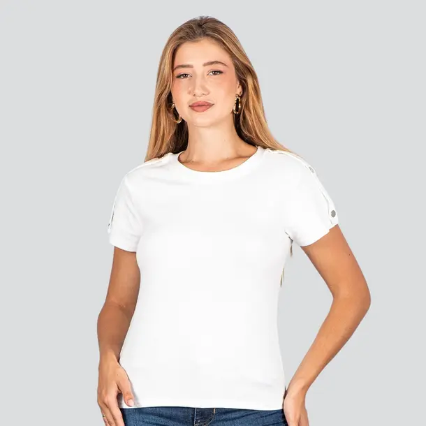 Blusa Feminina Manga Curta Com Botões .XB665 Branco