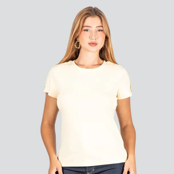 Blusa Feminina Manga Curta Com Botões .XB665 Amarelo