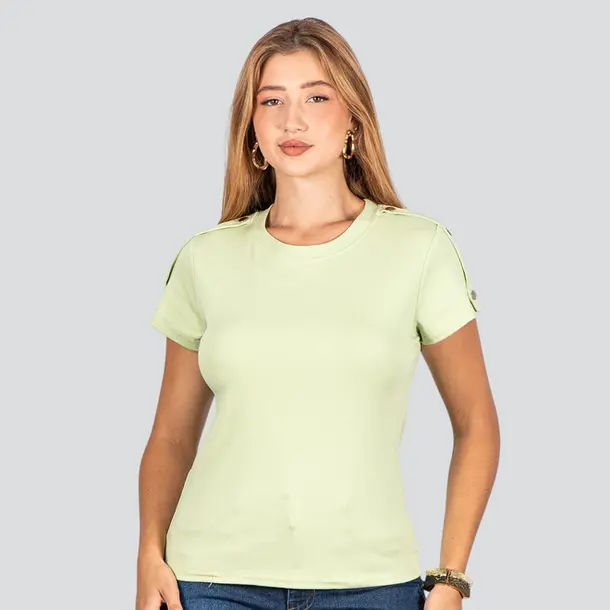 Blusa Feminina Manga Curta Com Botões .XB665 Verde