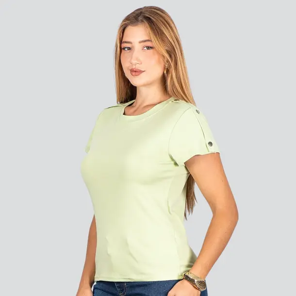 Blusa Feminina Manga Curta Com Botões .XB665 Verde