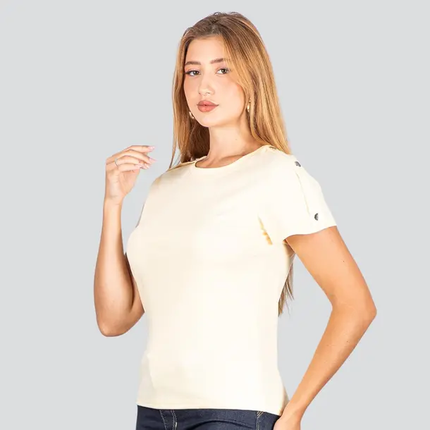 Blusa Feminina Manga Curta Com Botões .XB665 Amarelo