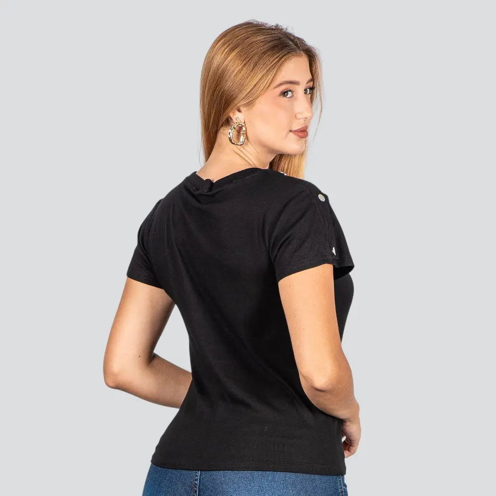 Blusa Feminina Manga Curta Com Botões .XB665