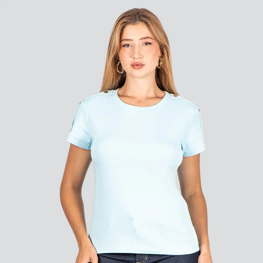 Blusa Feminina Manga Curta Com Botões .XB665