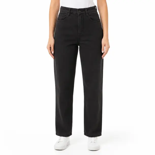 Calça Feminina Jeans Reta Mom Cintura Alta .BK33171 Preto
