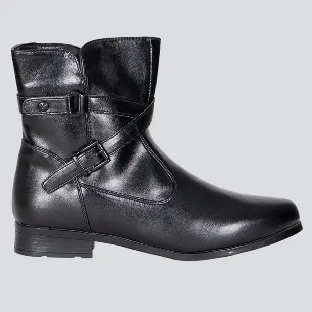 Bota Feminina Cano Curto Salto Baixo Fivela .72323 Preto