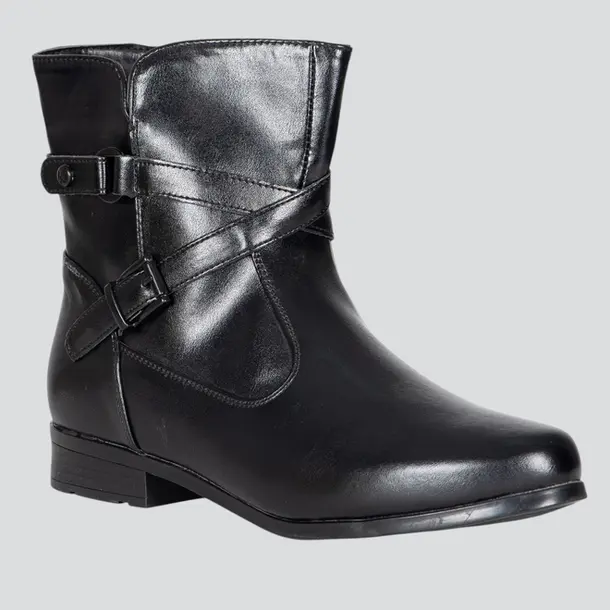 Bota Feminina Cano Curto Salto Baixo Fivela .72323 Preto