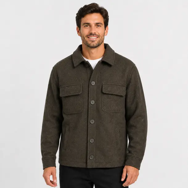 Casaco Masculino Lã Batida Botões Casual .2002917 Café