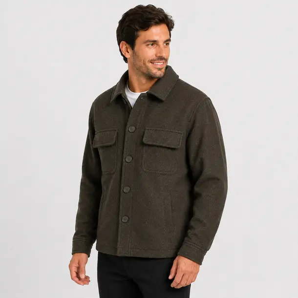 Casaco Masculino Lã Batida Botões Casual .2002917 Café