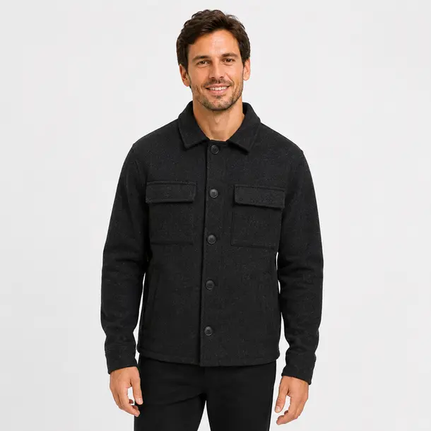Casaco Masculino Lã Batida Botões Casual .2002917 Preto
