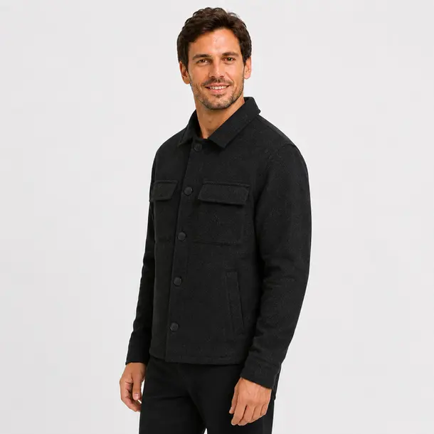 Casaco Masculino Lã Batida Botões Casual .2002917 Preto