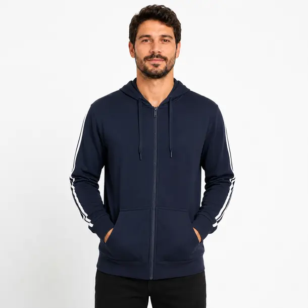 Jaqueta Masculina Helanca Capuz Listras .2002975B Marinho