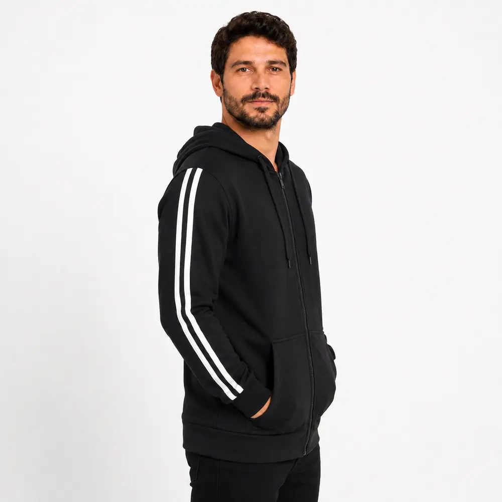 Jaqueta Masculina Helanca Capuz Listras .2002975B