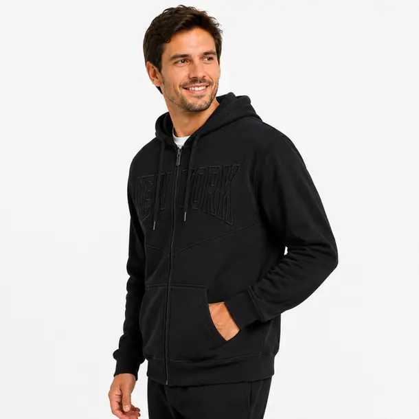 Jaqueta Masculina Helanca Capuz Ziper .2002896B Preto