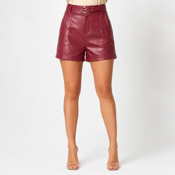 Shorts Feminino P.U Cintura Alta Com Cinto .XX4783C Bordo