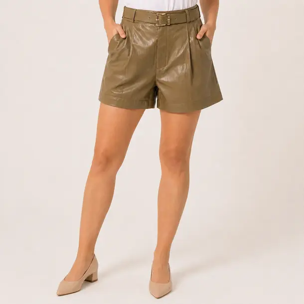 Shorts Feminino P.U Cintura Alta Com Cinto .XX4783C Verde