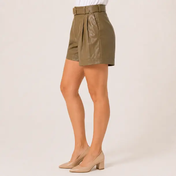 Shorts Feminino P.U Cintura Alta Com Cinto .XX4783C Verde