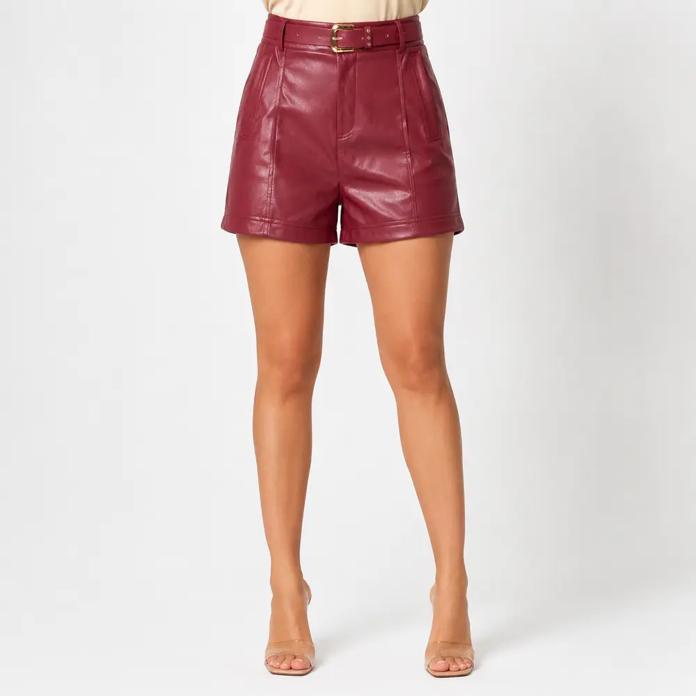 Shorts Feminino P.U Cintura Alta Com Cinto .XX4783C
