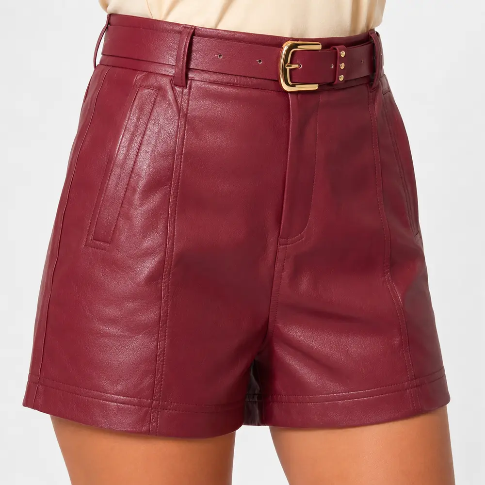 Shorts Feminino P.U Cintura Alta Com Cinto .XX4783C
