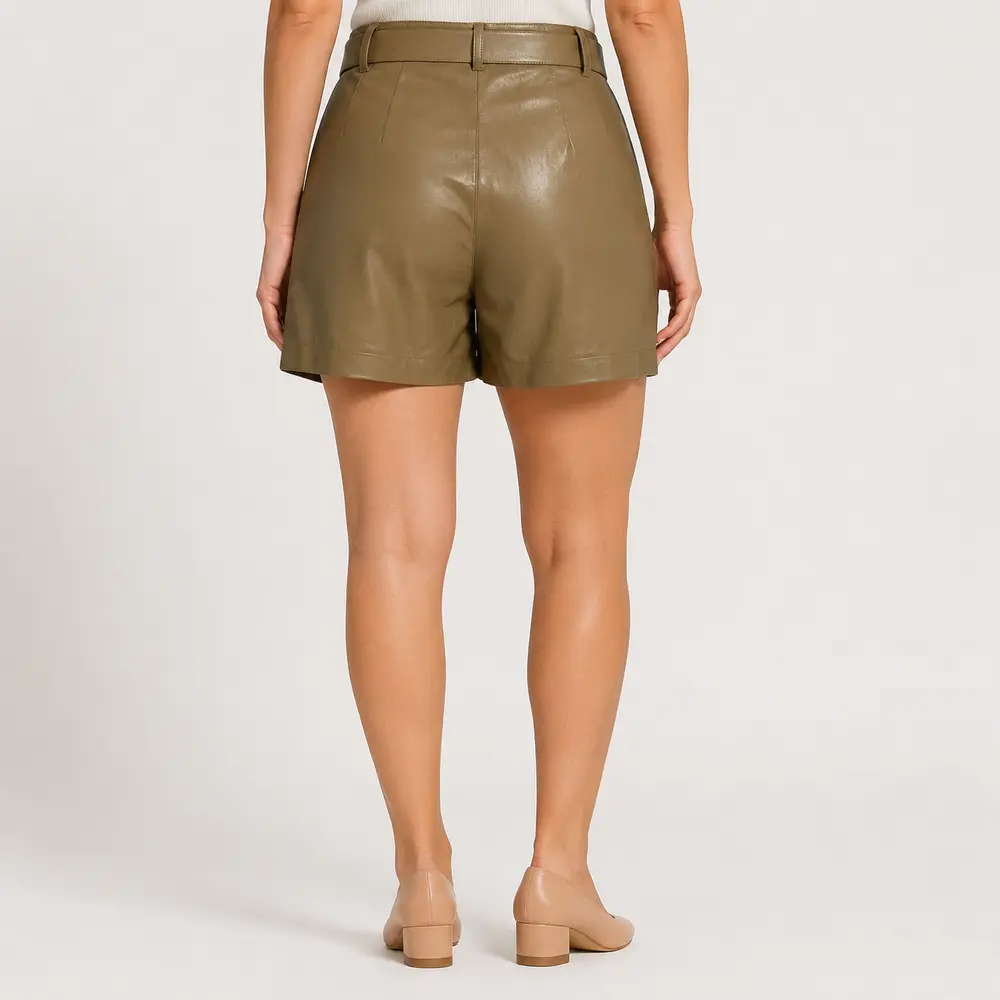Shorts Feminino P.U Cintura Alta Com Cinto .XX4783C