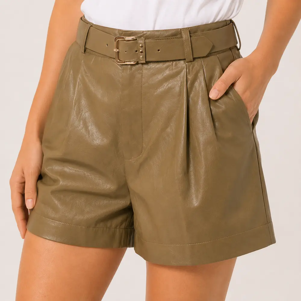 Shorts Feminino P.U Cintura Alta Com Cinto .XX4783C
