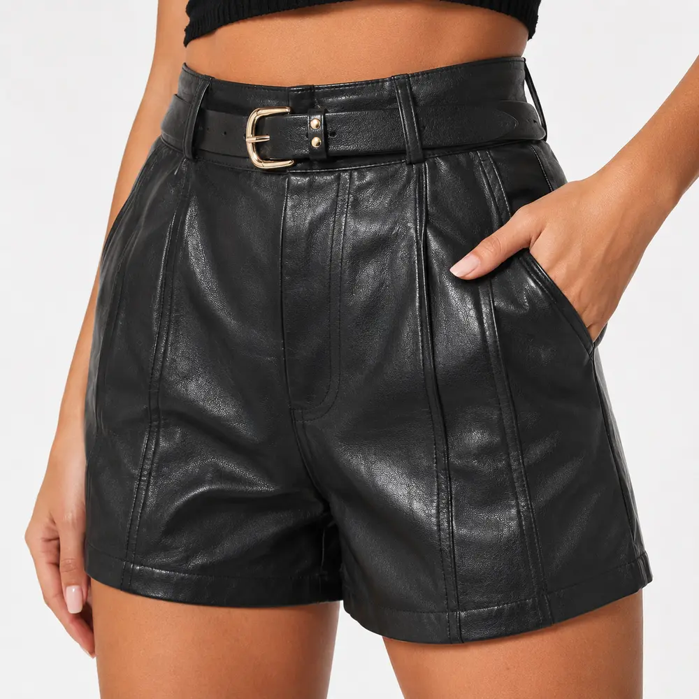 Shorts Feminino P.U Cintura Alta Com Cinto .XX4783C