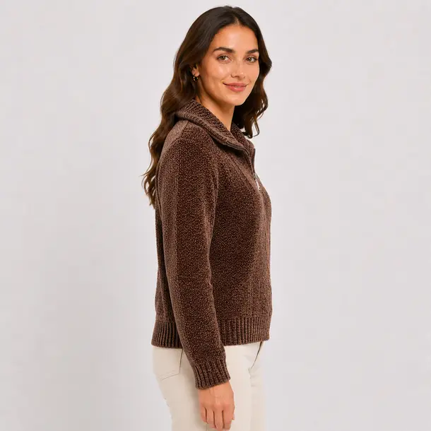 Suéter Feminino Tricô Mousse Meio Zíper .MC031