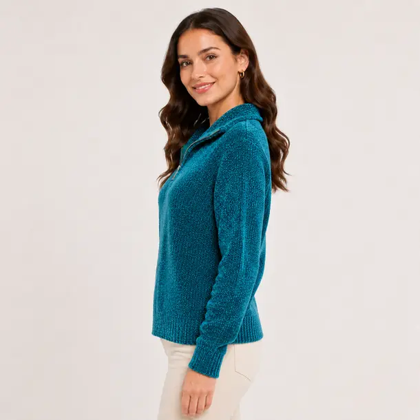 Suéter Feminino Tricô Mousse Meio Zíper .MC031 Verde