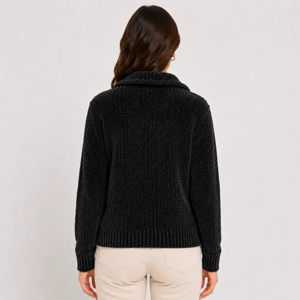 Suéter Feminino Tricô Mousse Meio Zíper .MC031