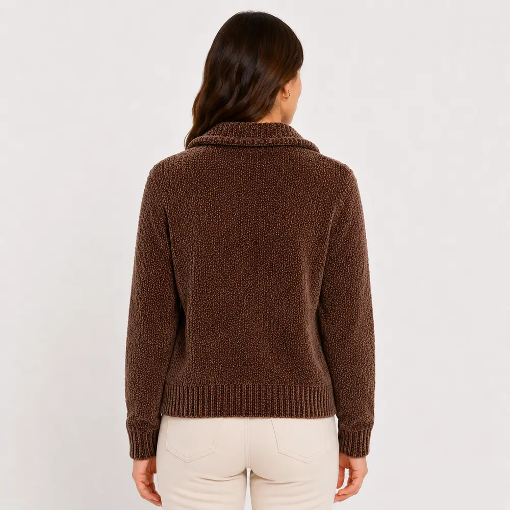 Suéter Feminino Tricô Mousse Meio Zíper .MC031
