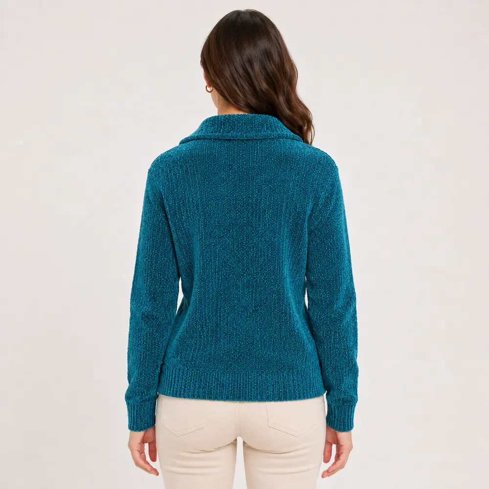 Suéter Feminino Tricô Mousse Meio Zíper .MC031