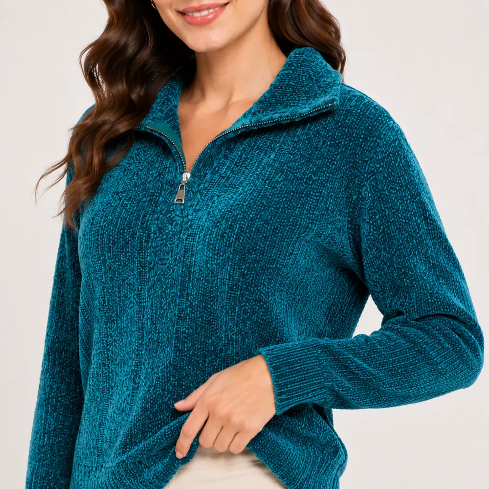 Suéter Feminino Tricô Mousse Meio Zíper .MC031