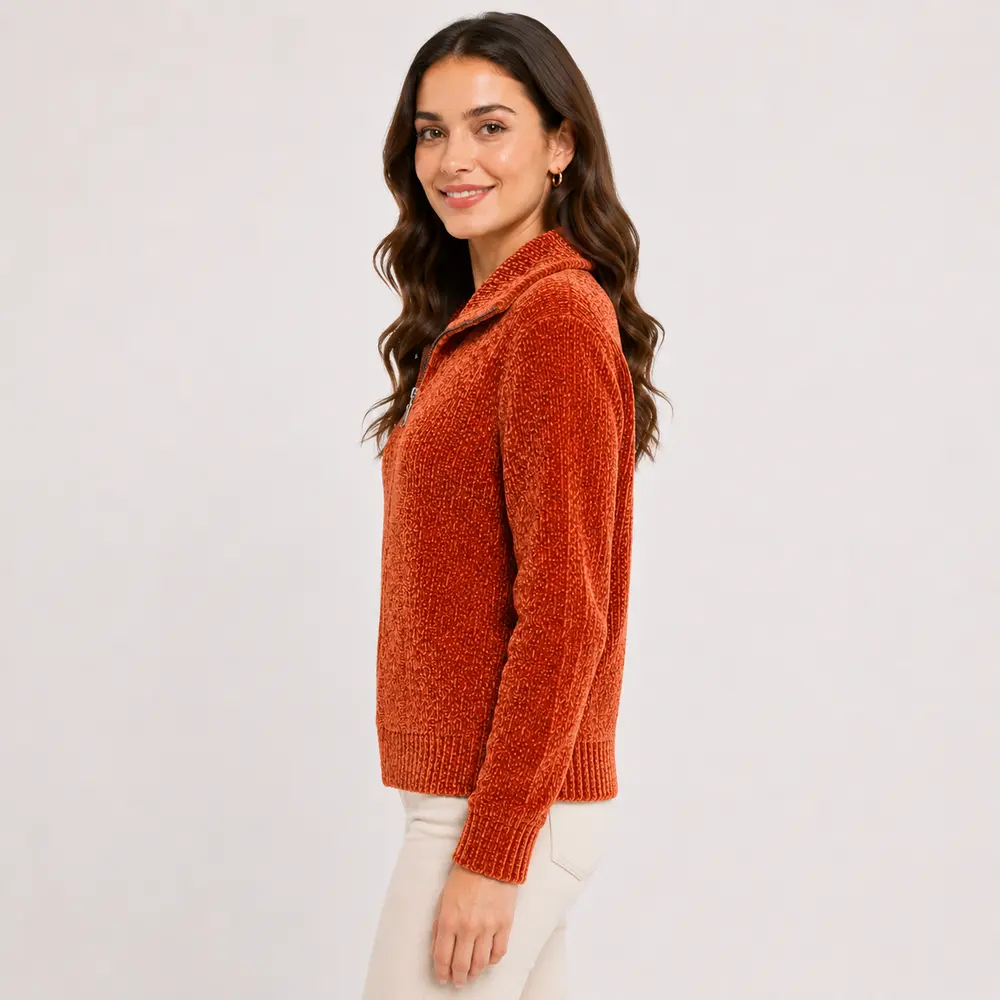 Suéter Feminino Tricô Mousse Meio Zíper .MC031