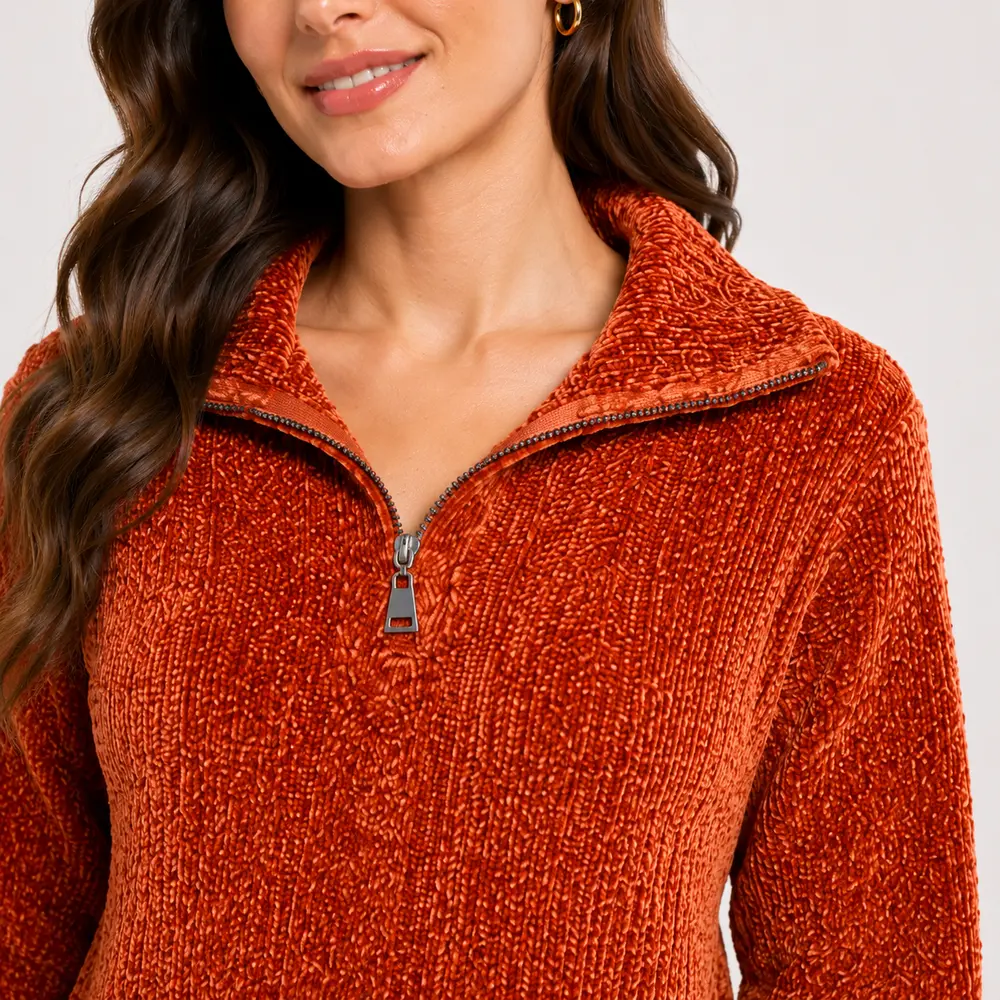 Suéter Feminino Tricô Mousse Meio Zíper .MC031