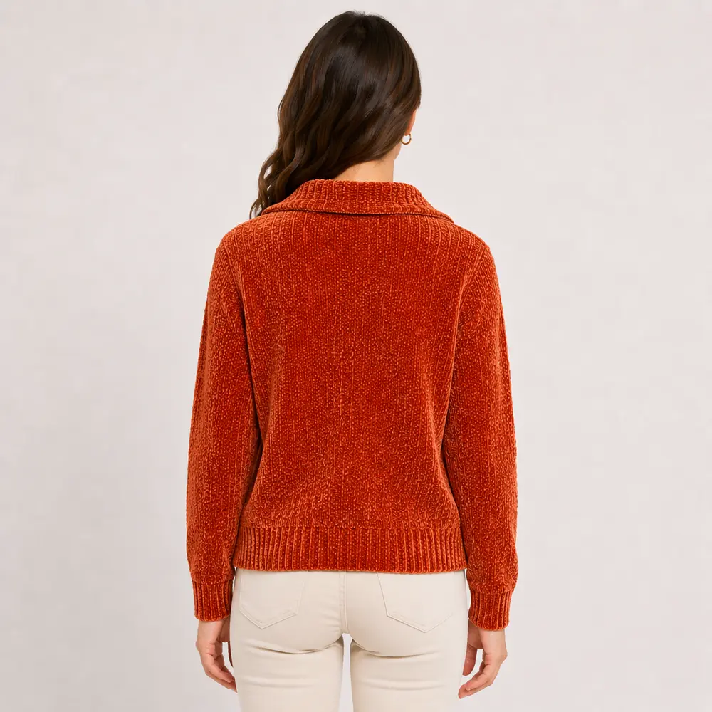 Suéter Feminino Tricô Mousse Meio Zíper .MC031