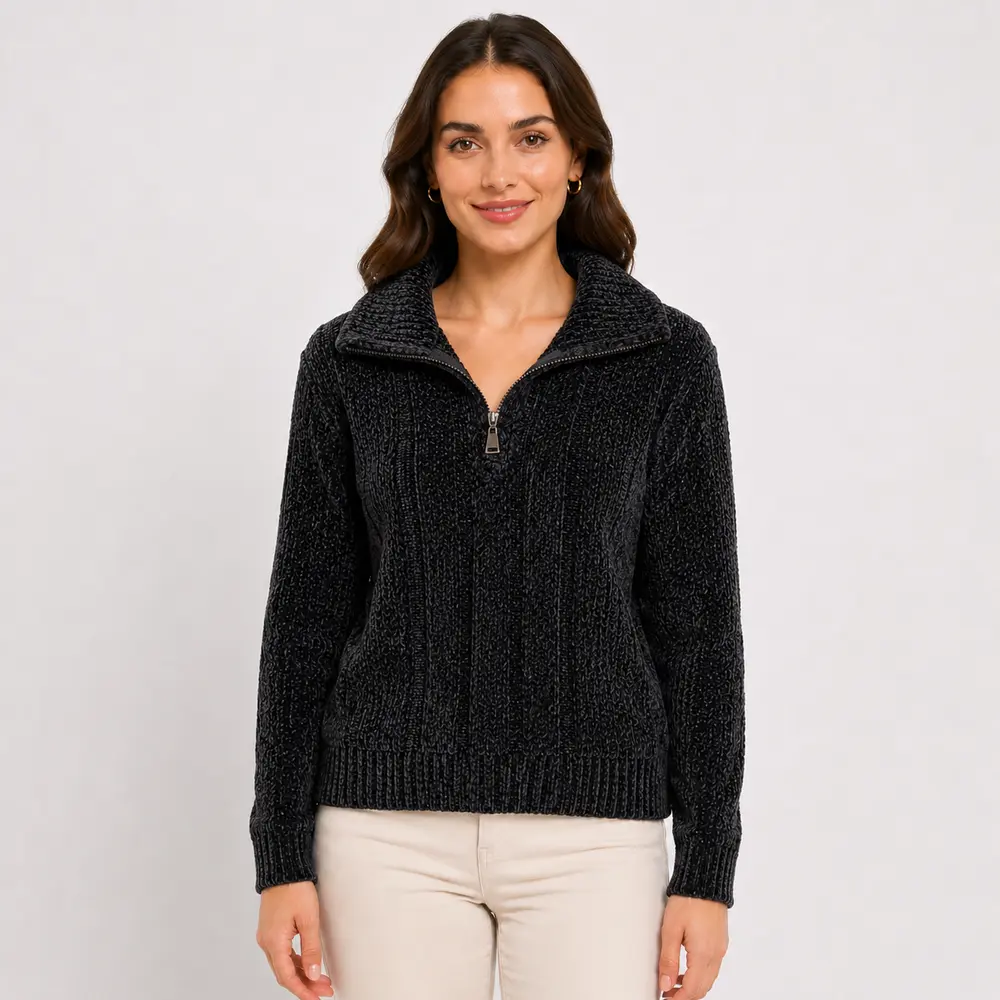 Suéter Feminino Tricô Mousse Meio Zíper .MC031