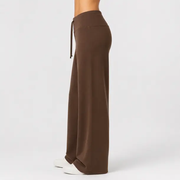 Calça Feminina Moletom Wide Cintura Alta .MU3133 Marrom