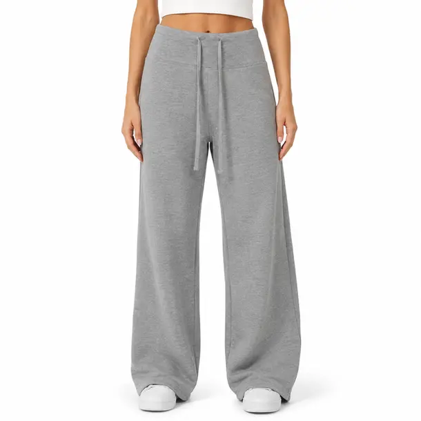 Calça Feminina Moletom Wide Cintura Alta .MU3133 Cinza