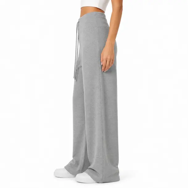 Calça Feminina Moletom Wide Cintura Alta .MU3133 Cinza