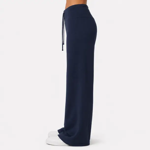 Calça Feminina Moletom Wide Cintura Alta .MU3133 Marinho