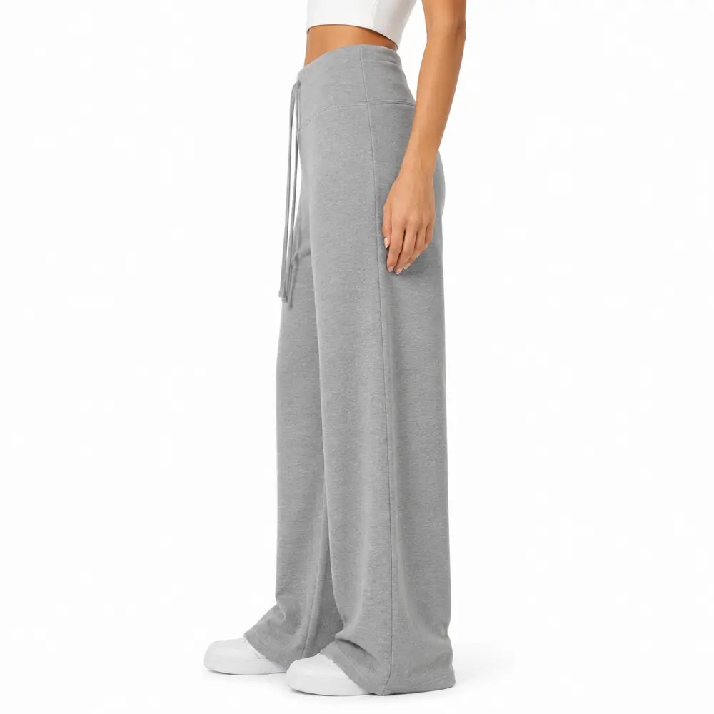 Calça Feminina Moletom Wide Cintura Alta .MU3133