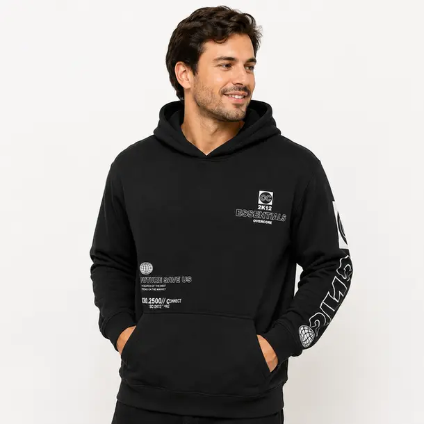 Blusa Moletom Masculina com Capuz Estampada .14070764 Preto