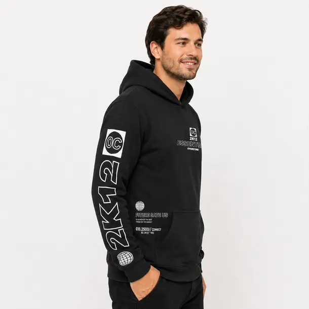 Blusa Moletom Masculina com Capuz Estampada .14070764 Preto