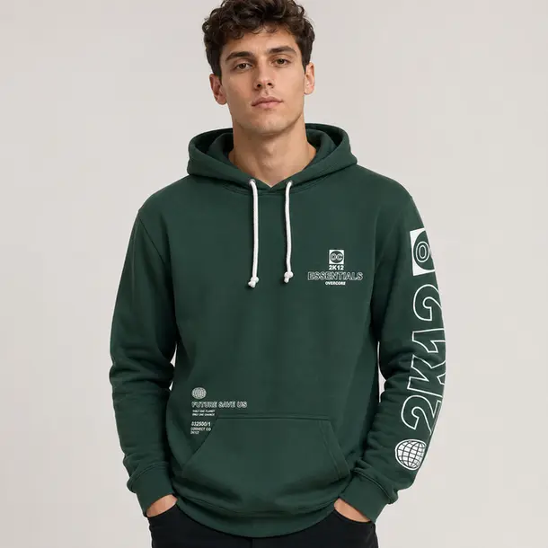 Blusa Moletom Masculina com Capuz Estampada .14070764 Verde Musgo