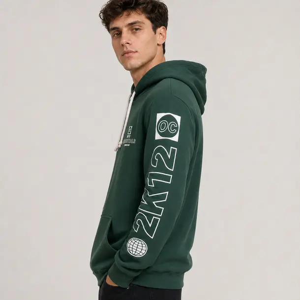 Blusa Moletom Masculina com Capuz Estampada .14070764 Verde Musgo