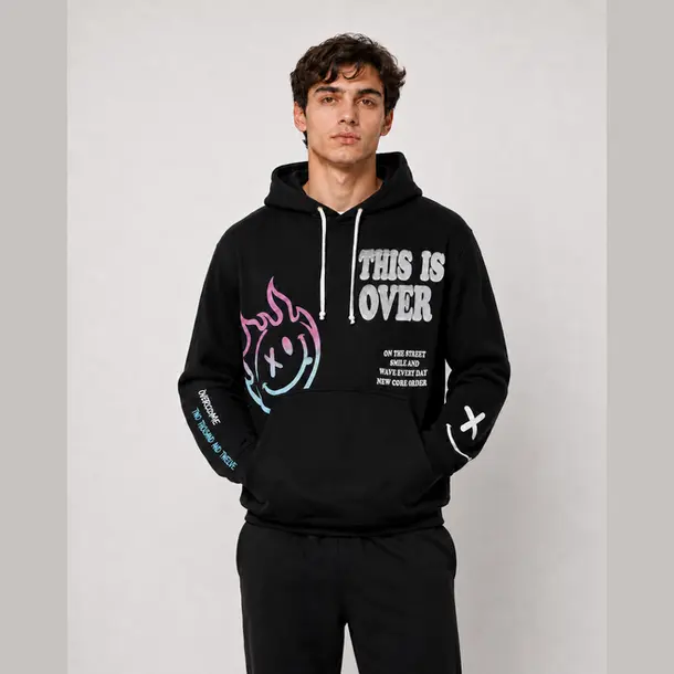 Blusa Masculina Moletom Capuz Estampada .14070766 Preto